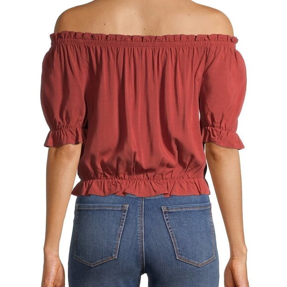 No Boundaries Juniors' Off Shoulder Woven Top - Picture 4 of 5